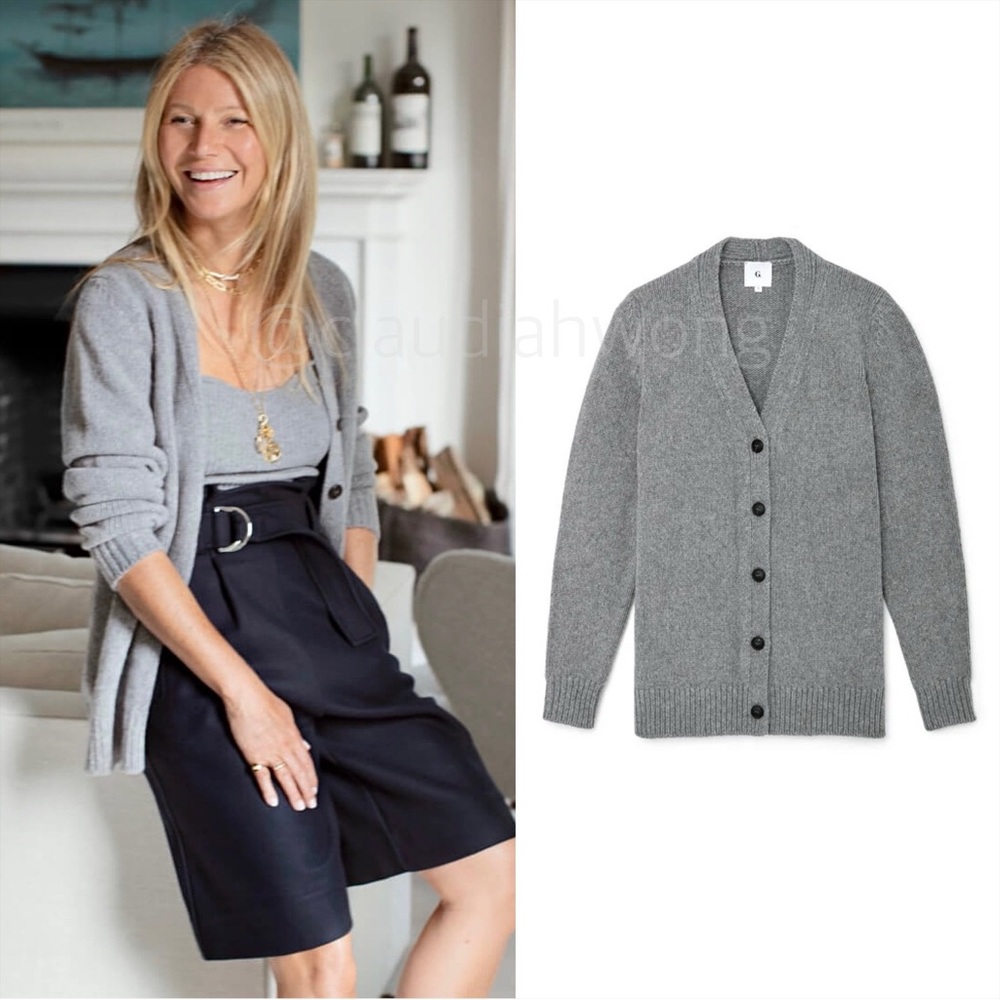 GWYN Round Sleeve Merino Wool Cardigan in Medium Grey